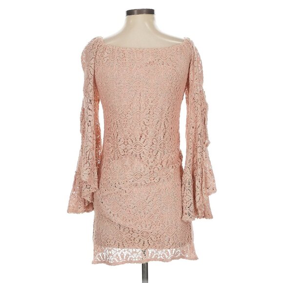 Jen’s Pirate Booty Pink French Lace Bell Sleeve Off Shoulder Mini Dress | Boho S - Picture 10 of 16